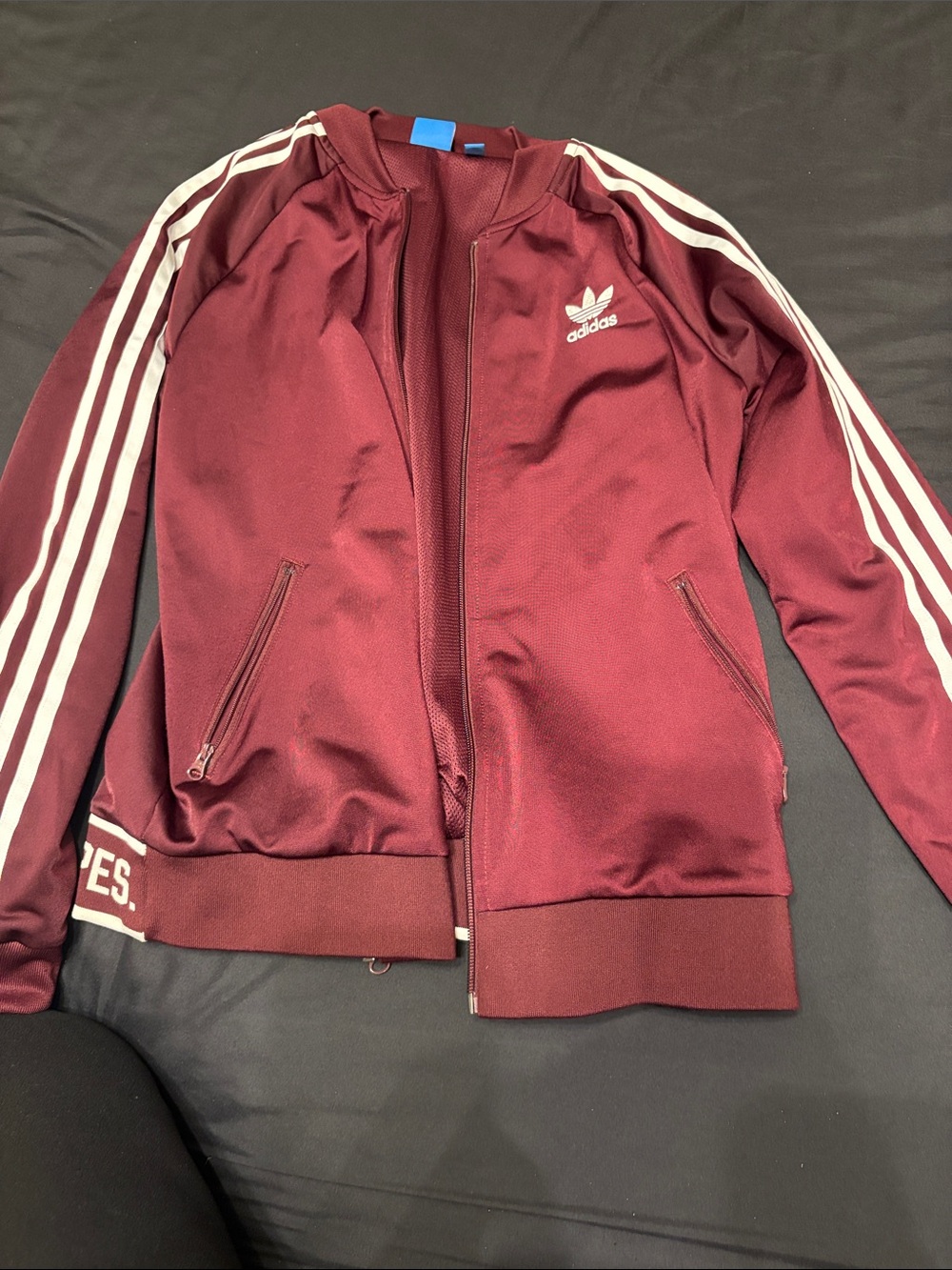 adidas Burgundy Track Jacket with White Stripes